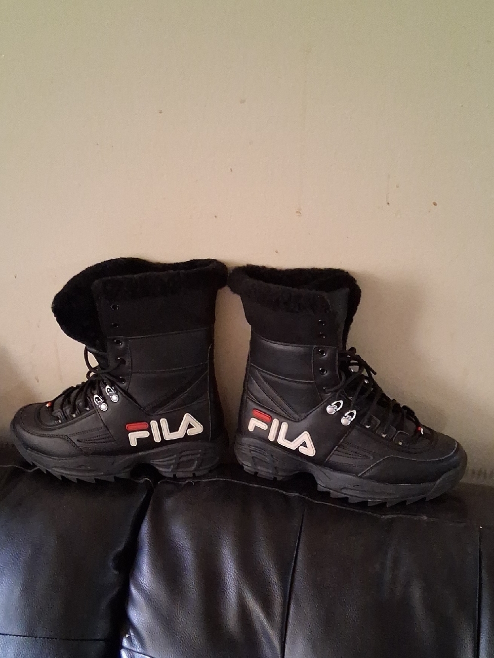 Fila Black Lace-Up Winter Boots with Logo Womens Size 10